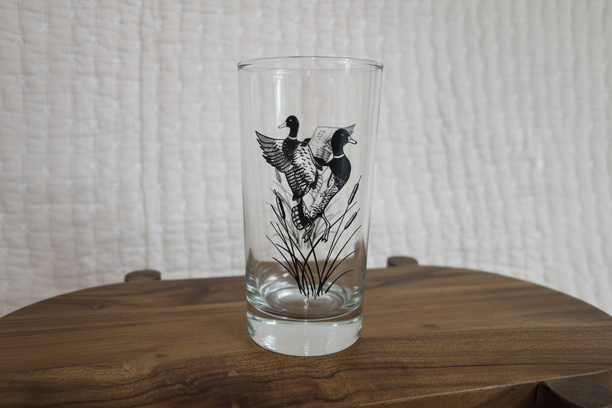 Set of 4 vintage game foul bird and cattails high ball drinking glasses
