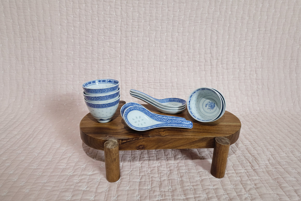 Vintage Chinese Dragon Rice Grain Bowl + Soup Spoon set