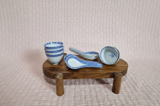 Vintage Chinese Dragon Rice Grain Bowl + Soup Spoon set