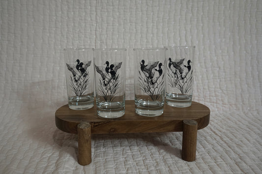 Set of 4 vintage game foul bird and cattails high ball drinking glasses